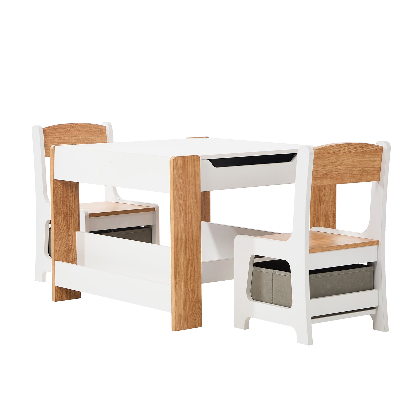 Oikiture Kids Table and Chairs Set Chalkboard Drawing Toys Storage Bookshelf - Sunyee