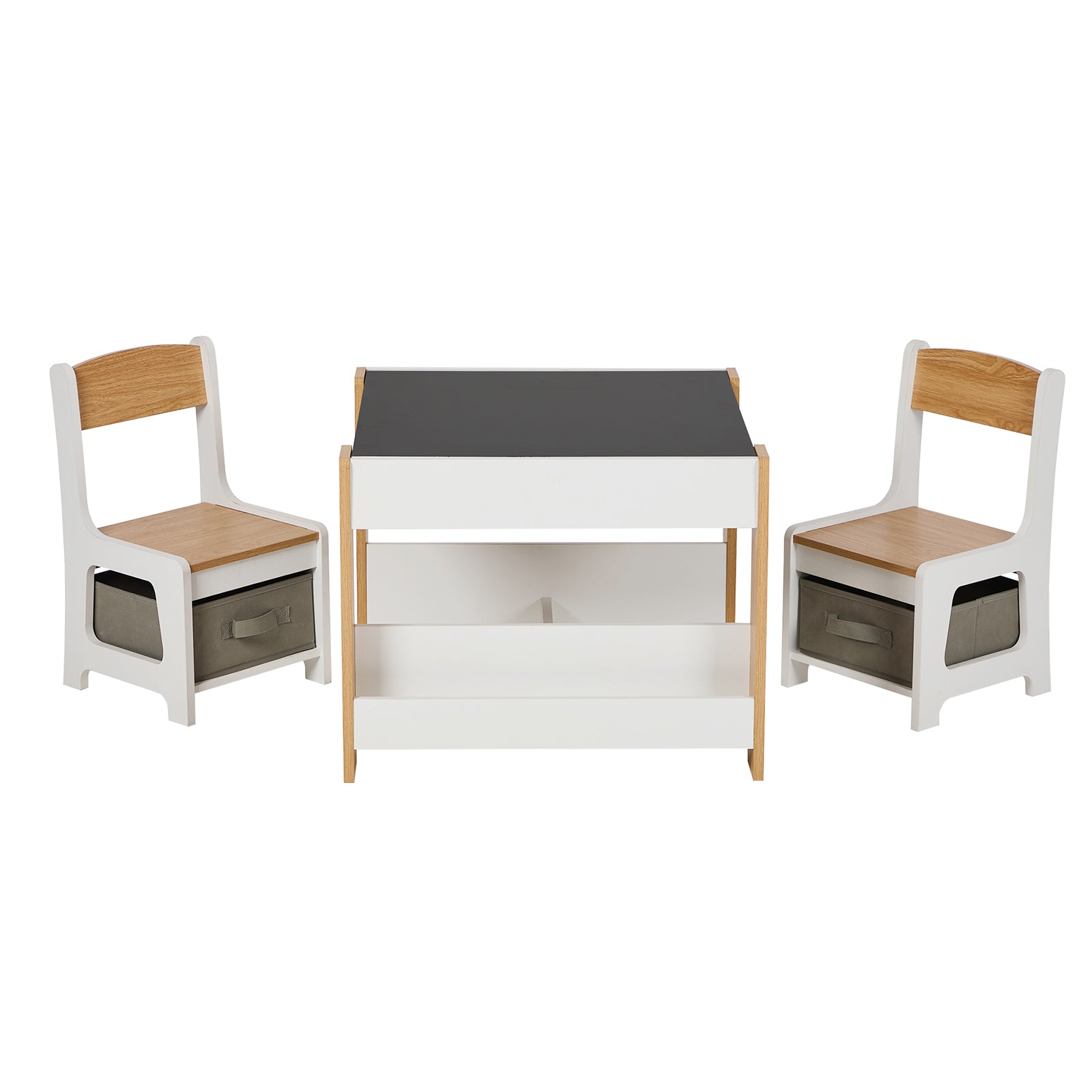 Oikiture Kids Table and Chairs Set Chalkboard Drawing Toys Storage Bookshelf - Sunyee