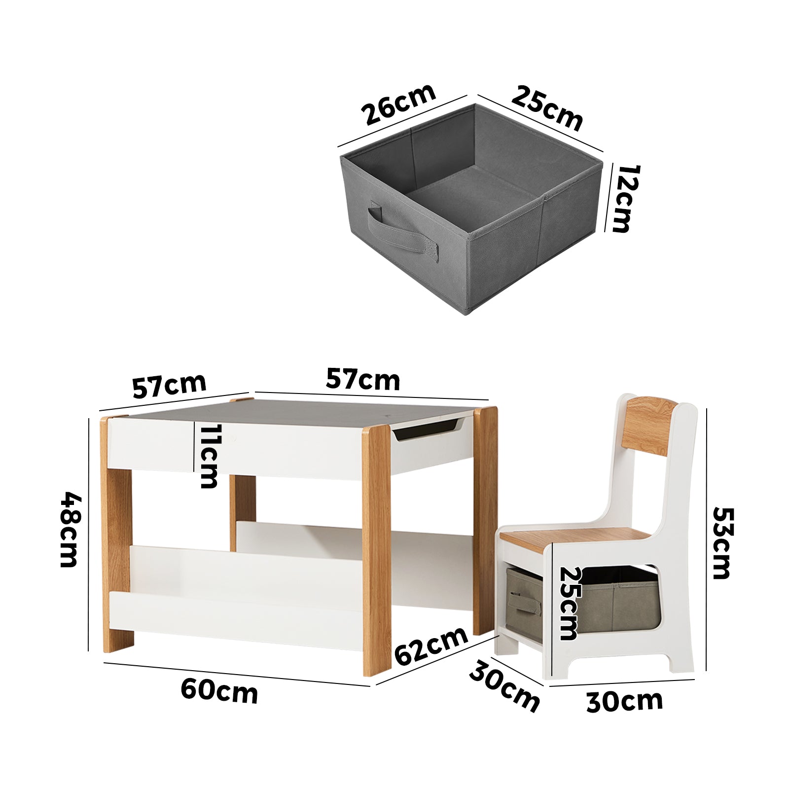 Oikiture Kids Table and Chairs Set Chalkboard Drawing Toys Storage Bookshelf - Sunyee