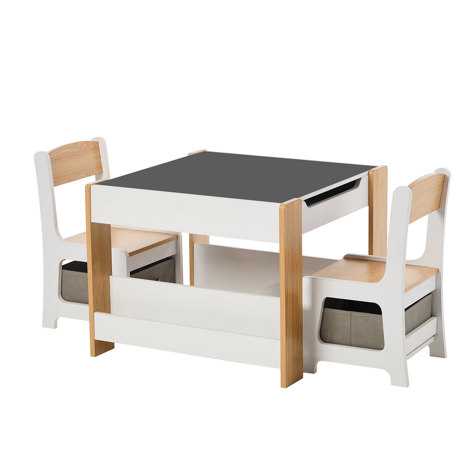 Oikiture Kids Table and Chairs Set Chalkboard Drawing Toys Storage Bookshelf - Sunyee