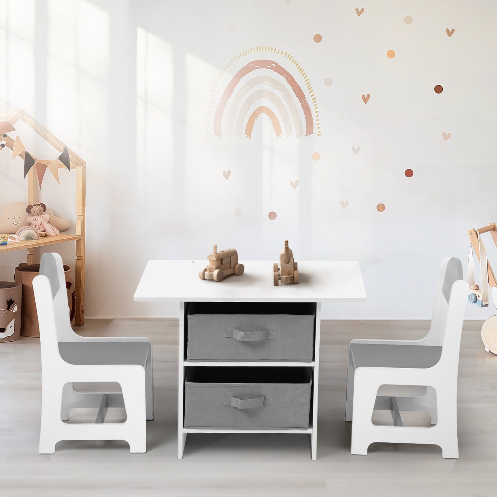 Oikiture Kids Table and Chairs Set Children Activity Play Desk with Storage Box - Sunyee