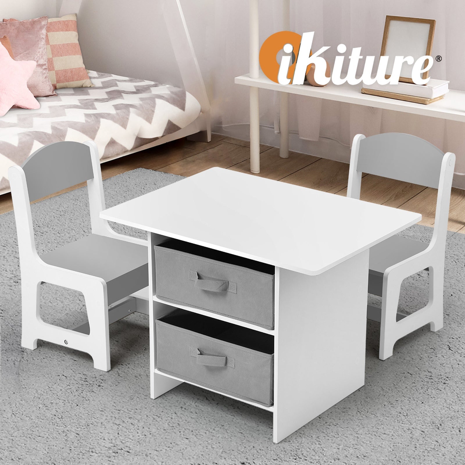 Oikiture Kids Table and Chairs Set Children Activity Play Desk with Storage Box - Sunyee