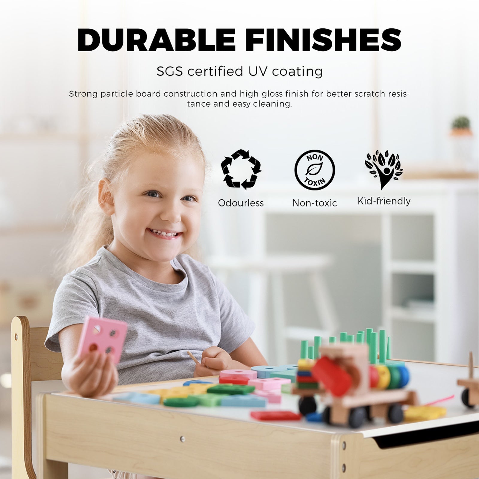 Oikiture Kids Table and Chairs Set Activity Play Study Desk Toys Storage Box - Sunyee