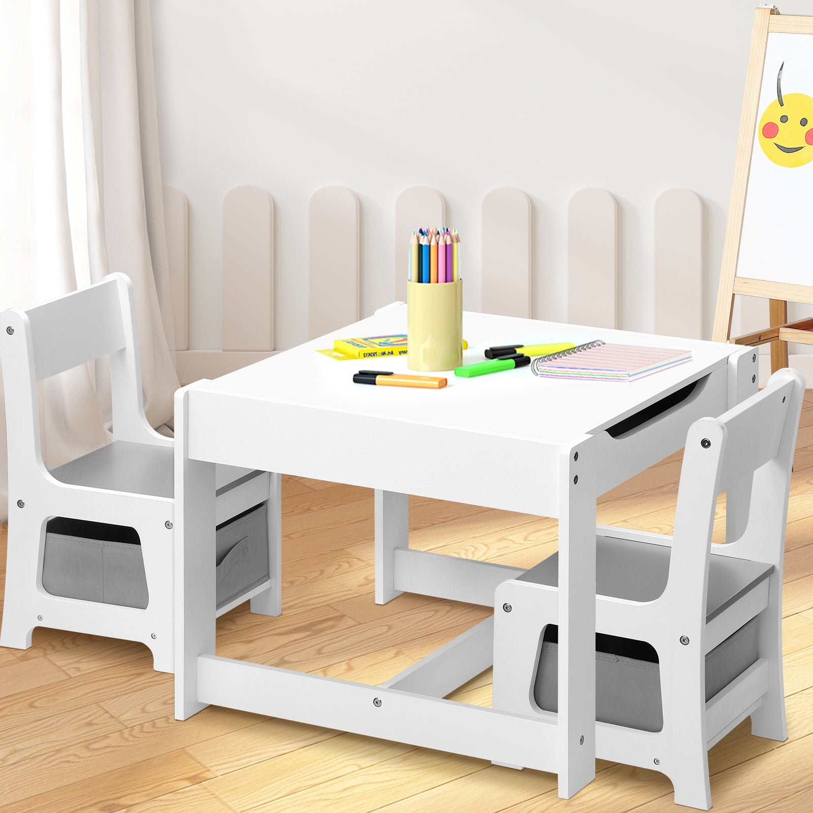 Oikiture Kids Table and Chairs Set Activity Play Study Desk w/ Toys Storage Box - Sunyee