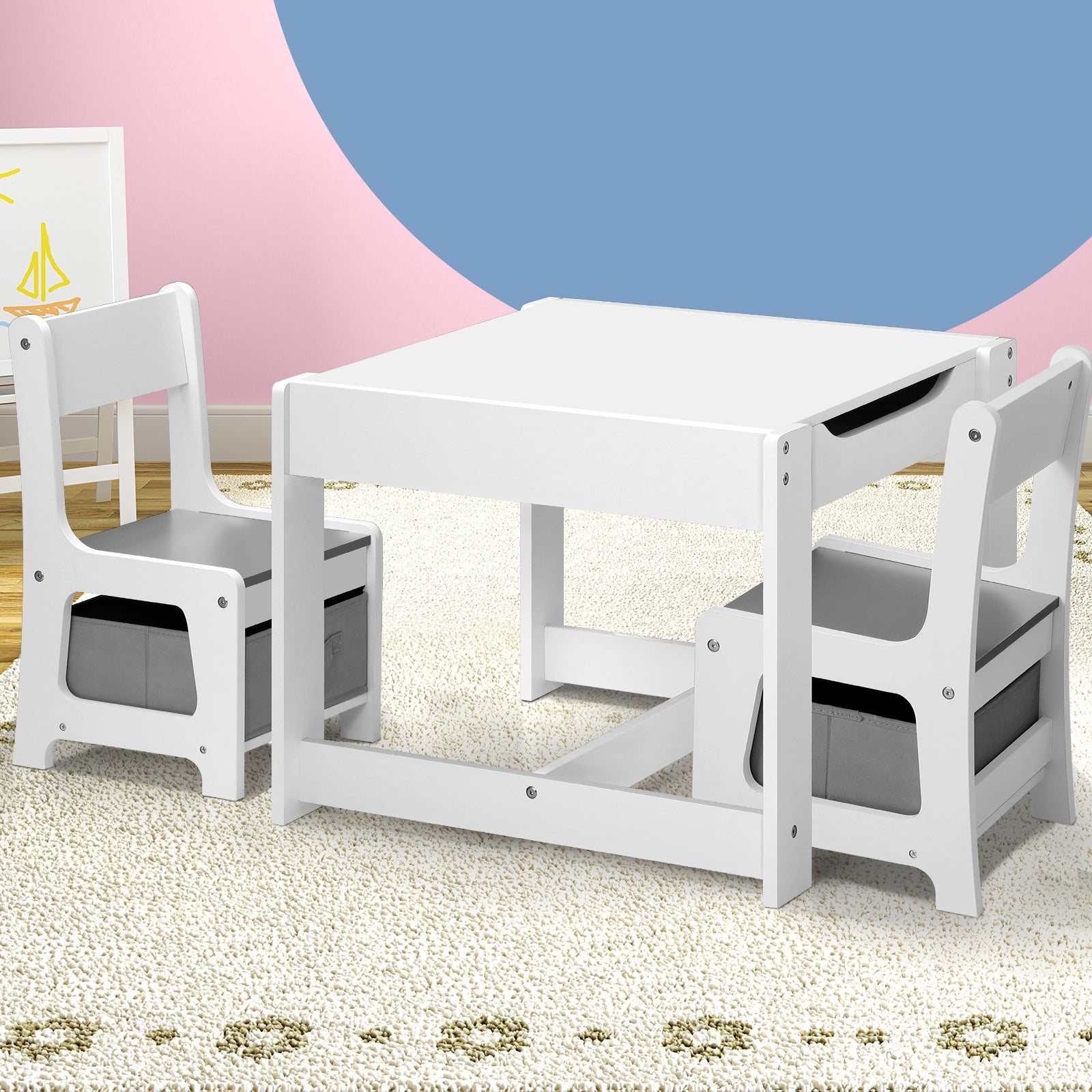 Oikiture Kids Table and Chairs Set Activity Play Study Desk w/ Toys Storage Box - Sunyee