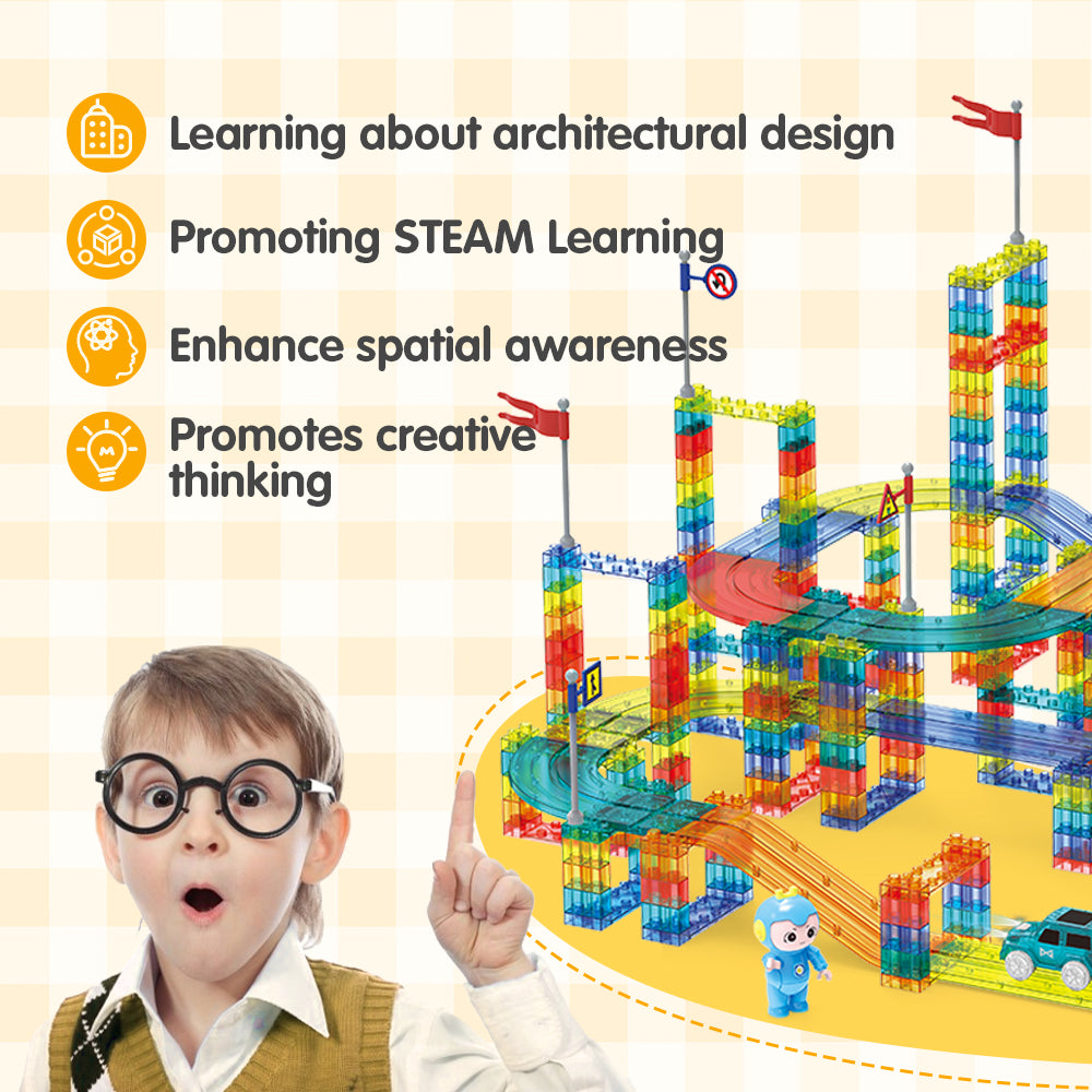 Playpals 154PCS Railcar Magnetic Tiles Blocks Educational Toys Child Gift - Sunyee