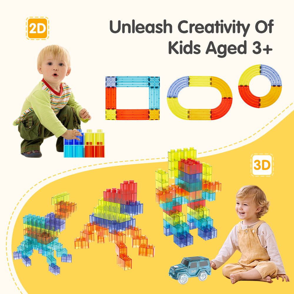 Playpals Railcar Magnetic Tiles Block Educational Toys Child Gift 154/240/348PCS - Sunyee