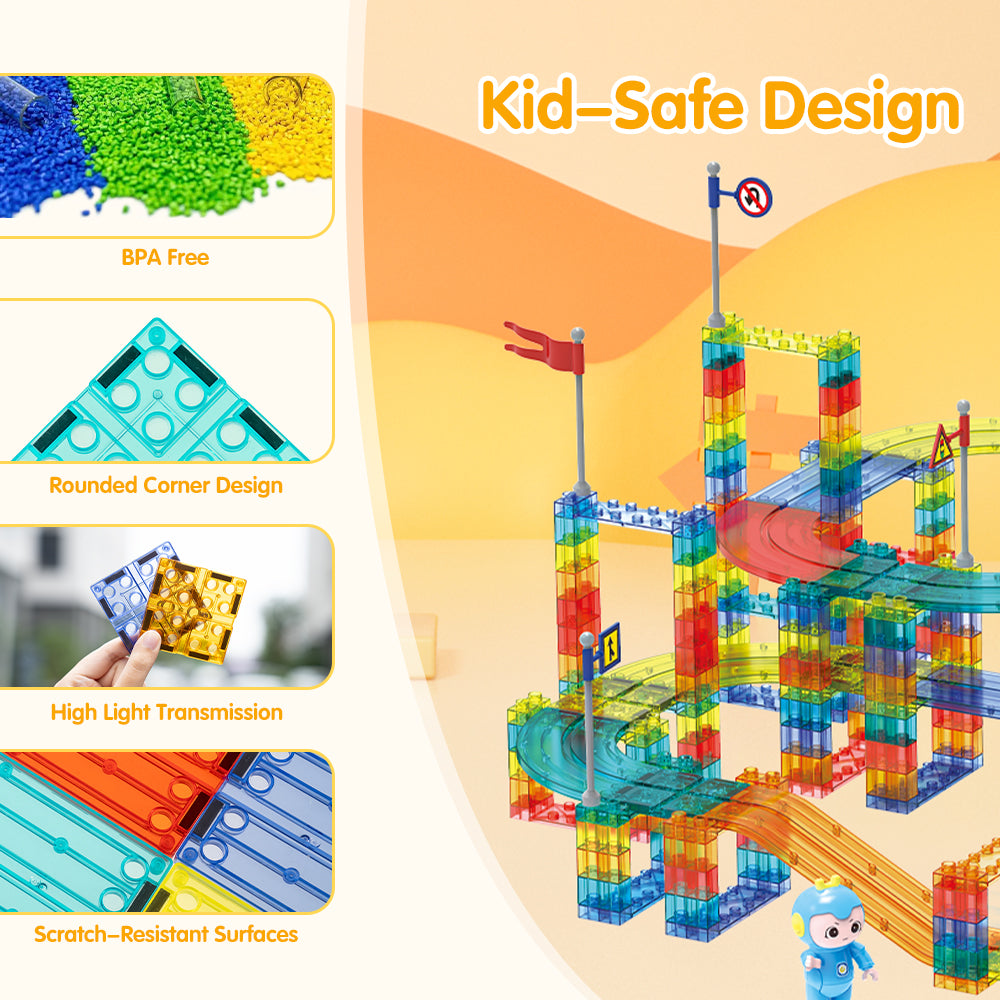 Playpals Railcar Magnetic Tiles Block Educational Toys Child Gift 154/240/348PCS - Sunyee