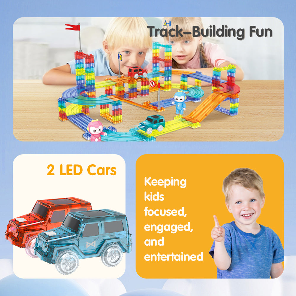 Playpals Railcar Magnetic Tiles Block Educational Toys Child Gift 154/240/348PCS - Sunyee