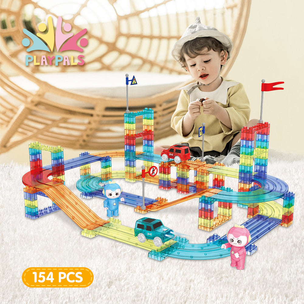 Playpals Railcar Magnetic Tiles Block Educational Toys Child Gift 154/240/348PCS - Sunyee