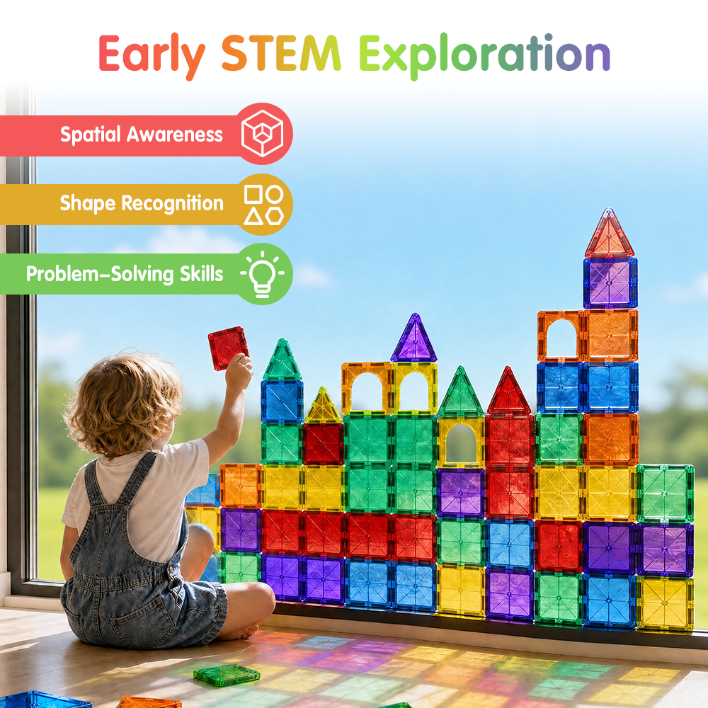 Playpals 158PCS Kids Magnetic Tiles Blocks Building Educational Toys Child Gift - Sunyee