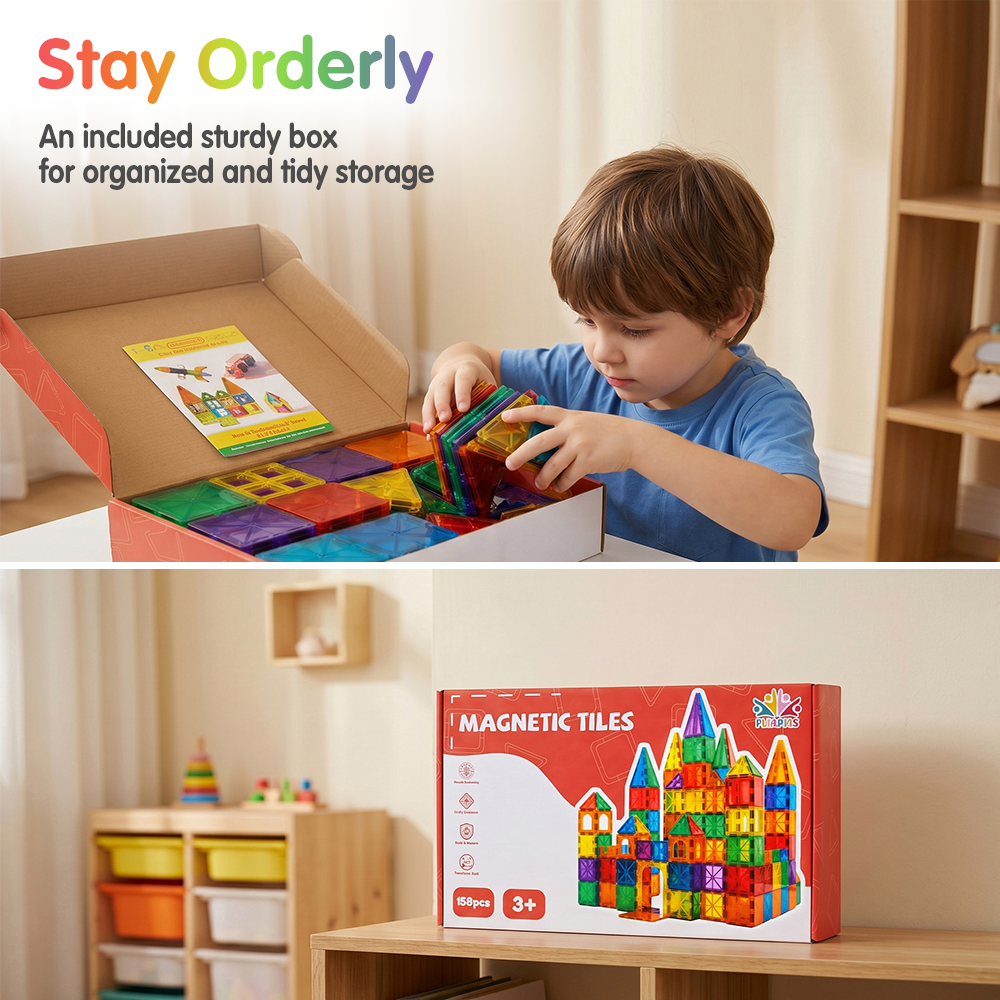 Playpals 158PCS Kids Magnetic Tiles Blocks Building Educational Toys Child Gift - Sunyee