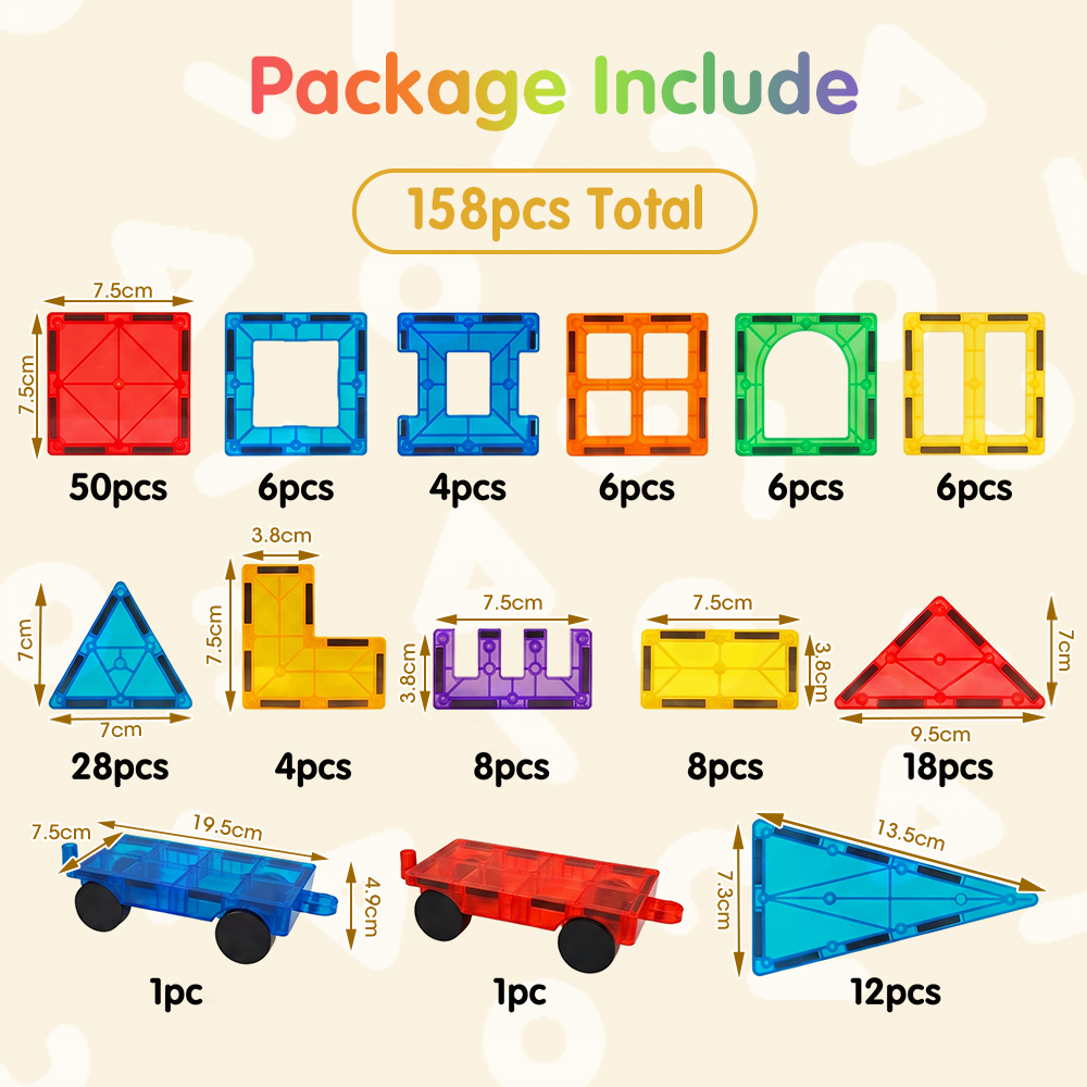 Playpals 158PCS Kids Magnetic Tiles Blocks Building Educational Toys Child Gift - Sunyee