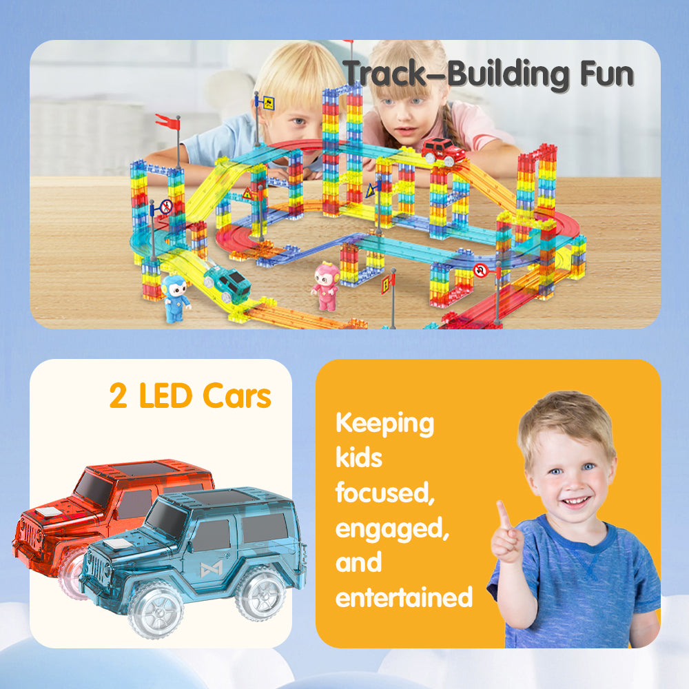 Playpals 240PCS Railcar Magnetic Tiles Blocks Educational Toys Child Gift - Sunyee