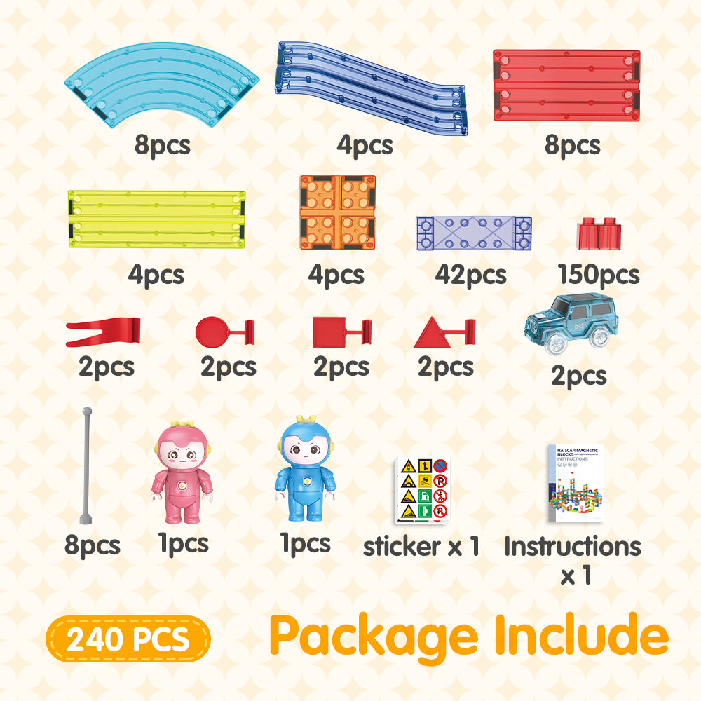 Playpals 240PCS Railcar Magnetic Tiles Blocks Educational Toys Child Gift - Sunyee