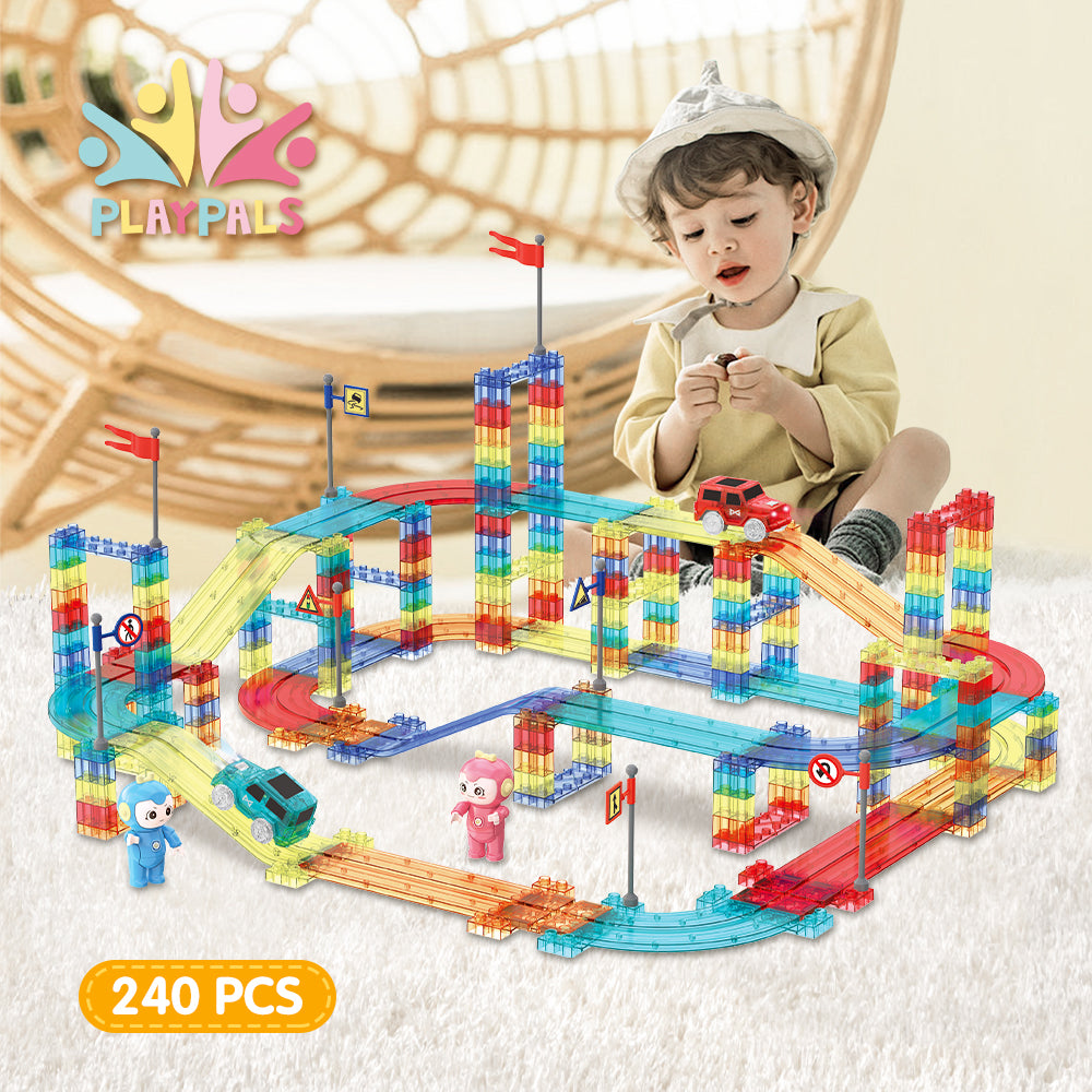 Playpals Railcar Magnetic Tiles Block Educational Toys Child Gift 154/240/348PCS - Sunyee