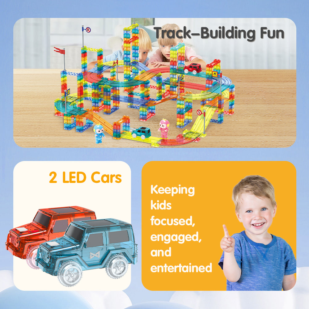 Playpals 348PCS Railcar Magnetic Tiles Blocks Educational Toys Child Gift - Sunyee