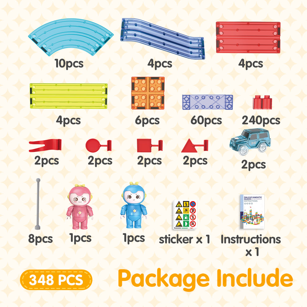 Playpals 348PCS Railcar Magnetic Tiles Blocks Educational Toys Child Gift - Sunyee