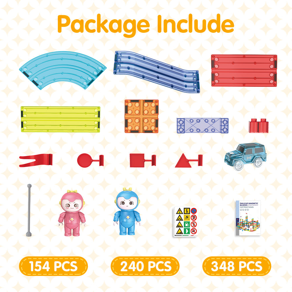 Playpals Railcar Magnetic Tiles Block Educational Toys Child Gift 154/240/348PCS - Sunyee
