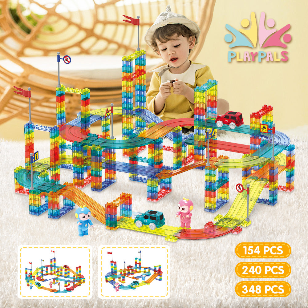 Playpals Railcar Magnetic Tiles Block Educational Toys Child Gift 154/240/348PCS - Sunyee