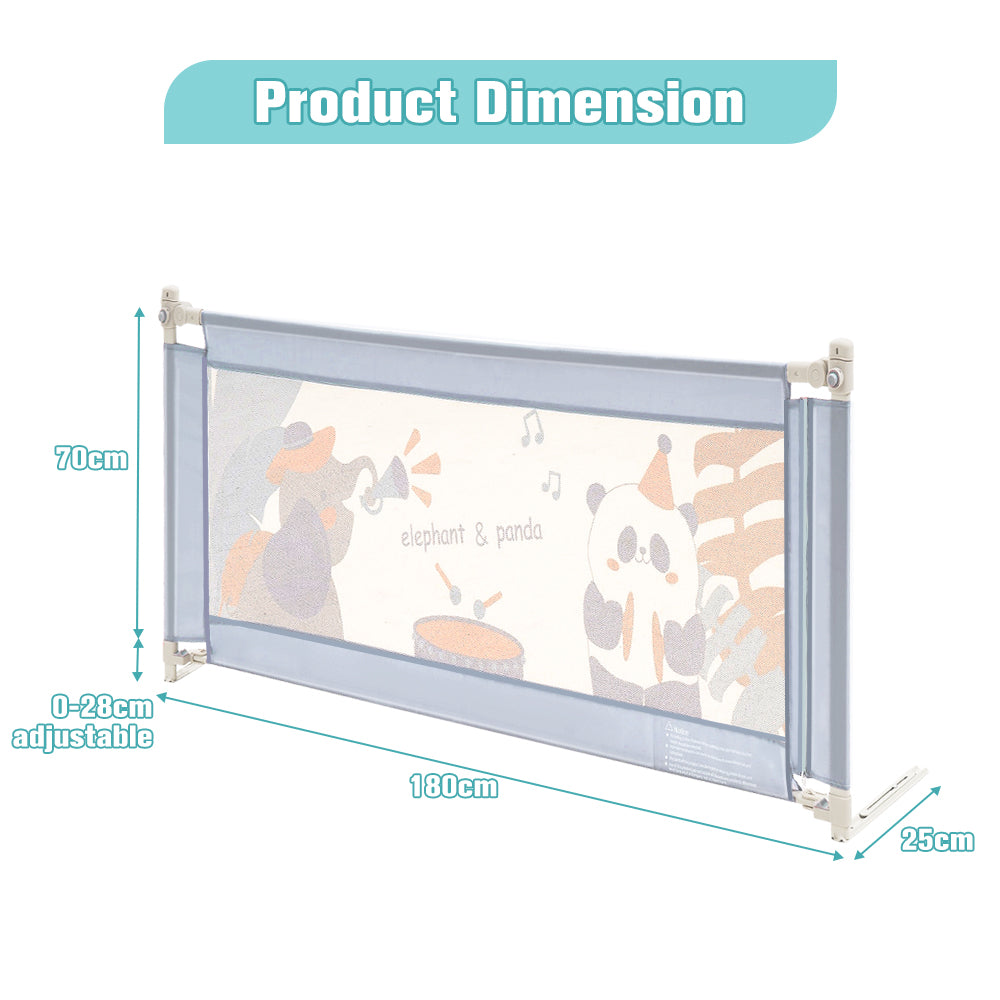 Playpals Baby Bed Rail 180x98CM Height Adjustable Kids Safety Toddler Protect - Sunyee
