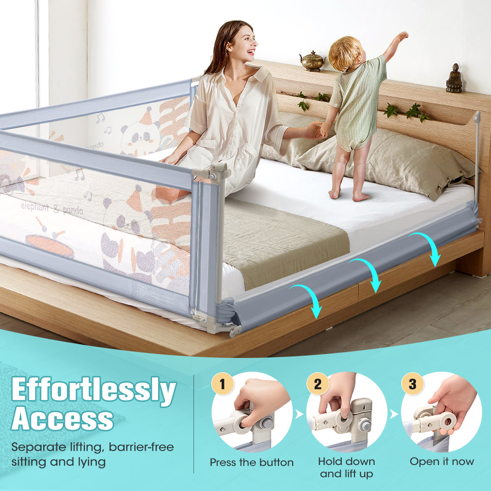 Playpals Baby Bed Rail 180x98CM Height Adjustable Kids Safety Toddler Protect - Sunyee