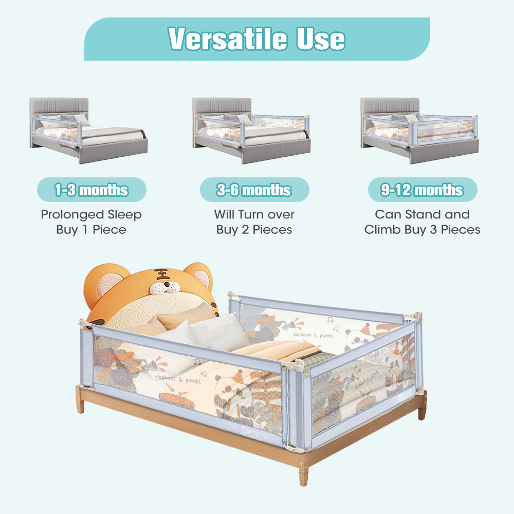 Playpals Baby Bed Rail 180x98CM Height Adjustable Kids Safety Toddler Protect - Sunyee