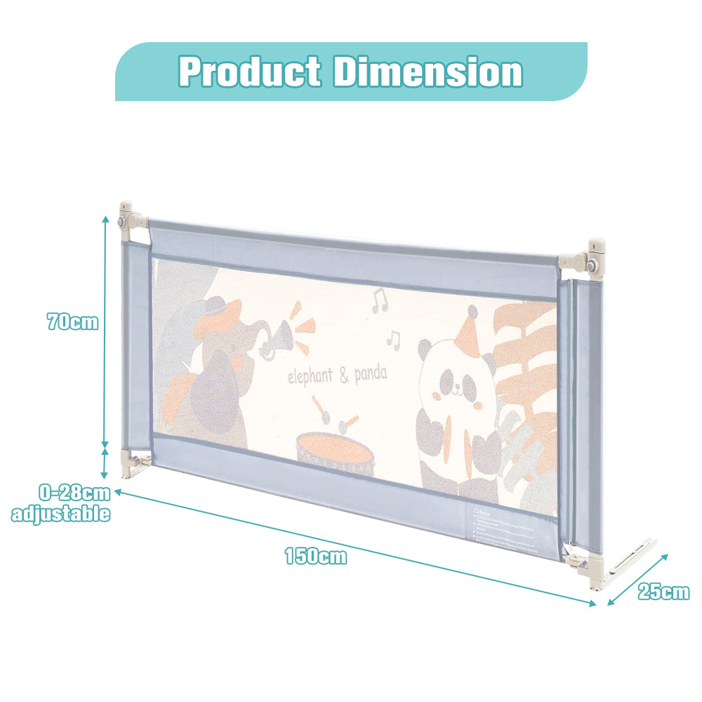 Playpals Baby Bed Rail 150x98CM Height Adjustable Kids Safety Toddler Protect - Sunyee