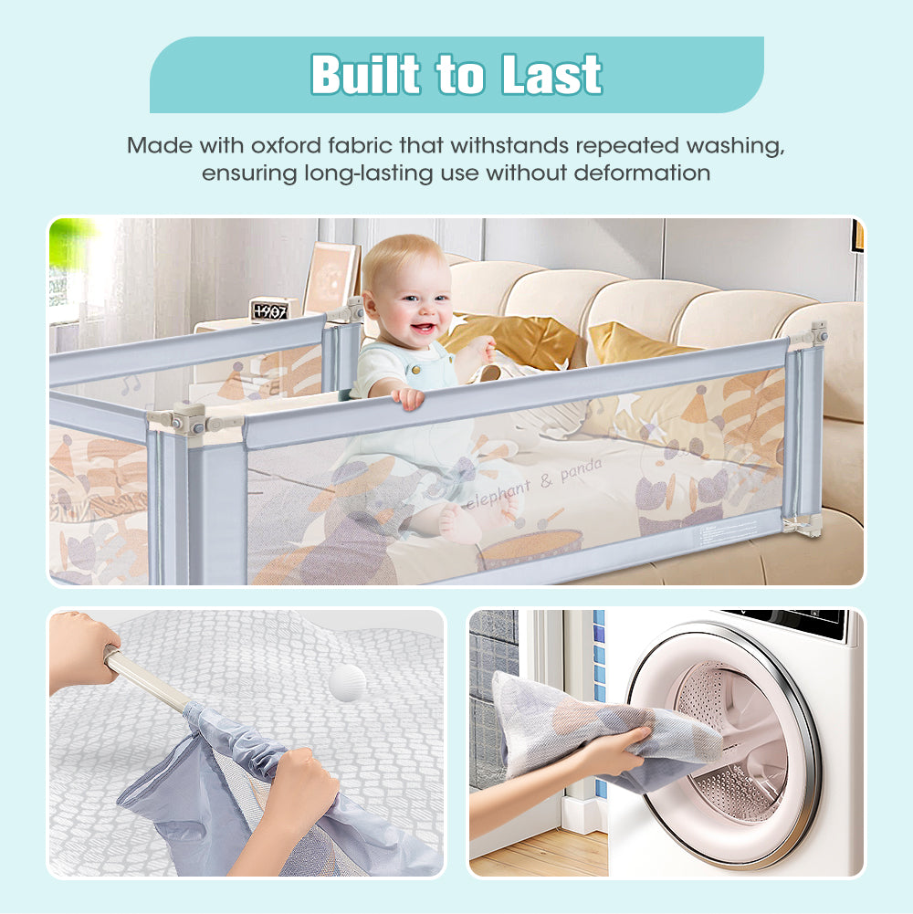 Playpals Baby Bed Rail 150x98CM Height Adjustable Kids Safety Toddler Protect - Sunyee