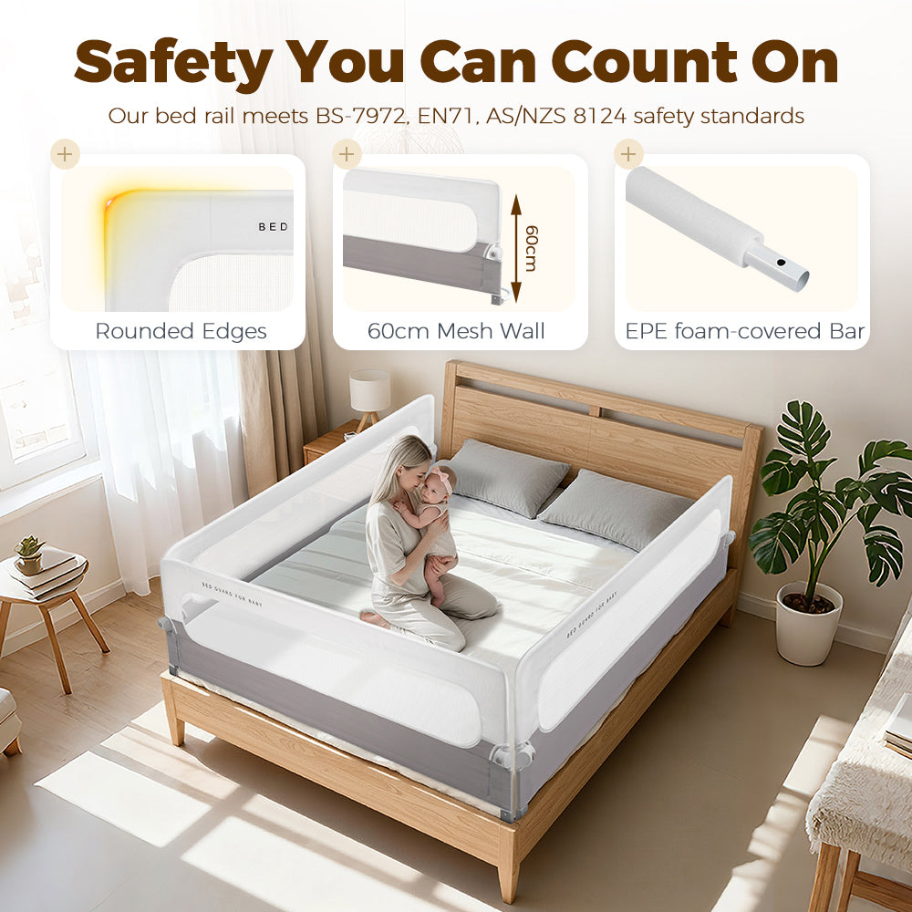 Playpals Baby Bed Rail 200x60CM Adjustable Folding Kids Safety Protect