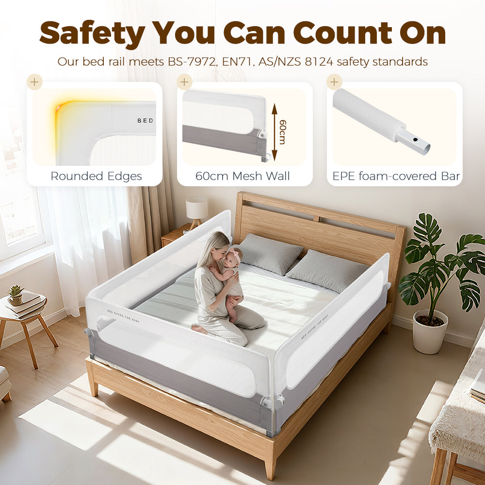Playpals Baby Bed Rail 180x60CM Adjustable Folding Kids Safety Protect
