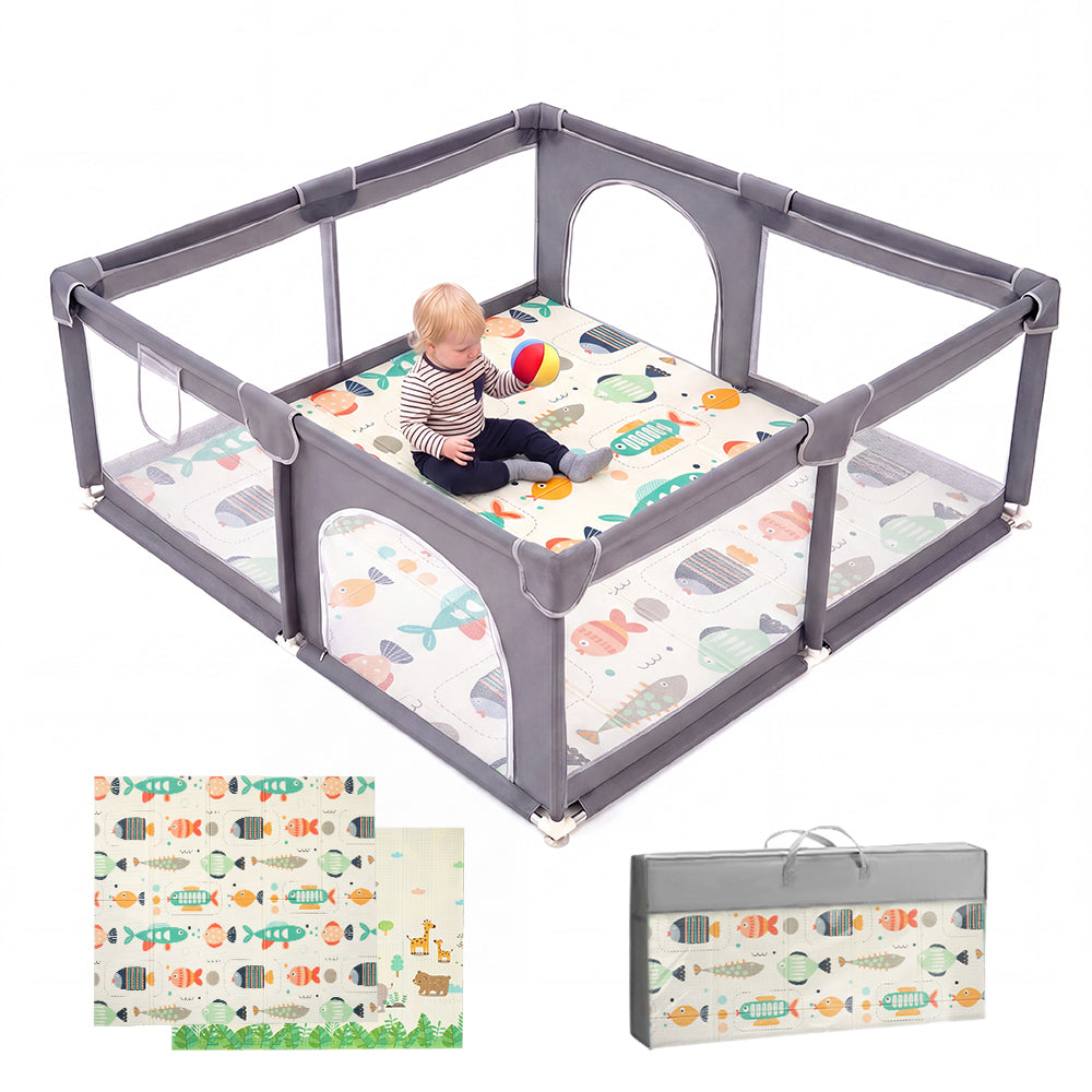 Playpals Baby Playpen 180X200cm with Foldable Kid Play Mat - Sunyee