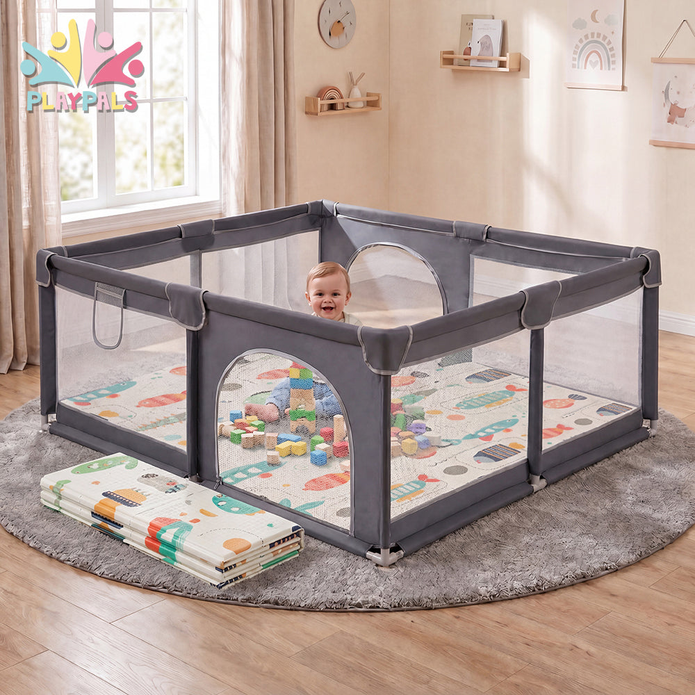 Playpals Baby Playpen 180X200cm with Foldable Kid Play Mat - Sunyee