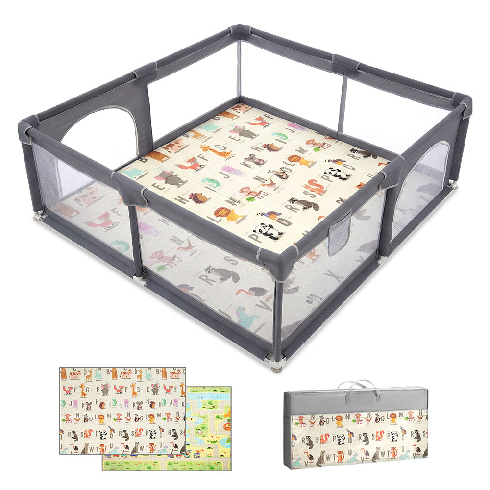 Playpals Baby Playpen 180X200cm with Foldable Kid Play Mat - Sunyee