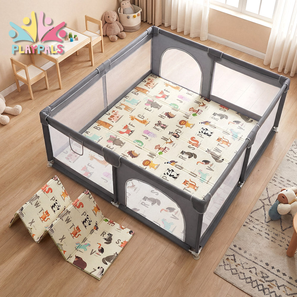 Playpals Baby Playpen 180X200cm with Foldable Kid Play Mat - Sunyee