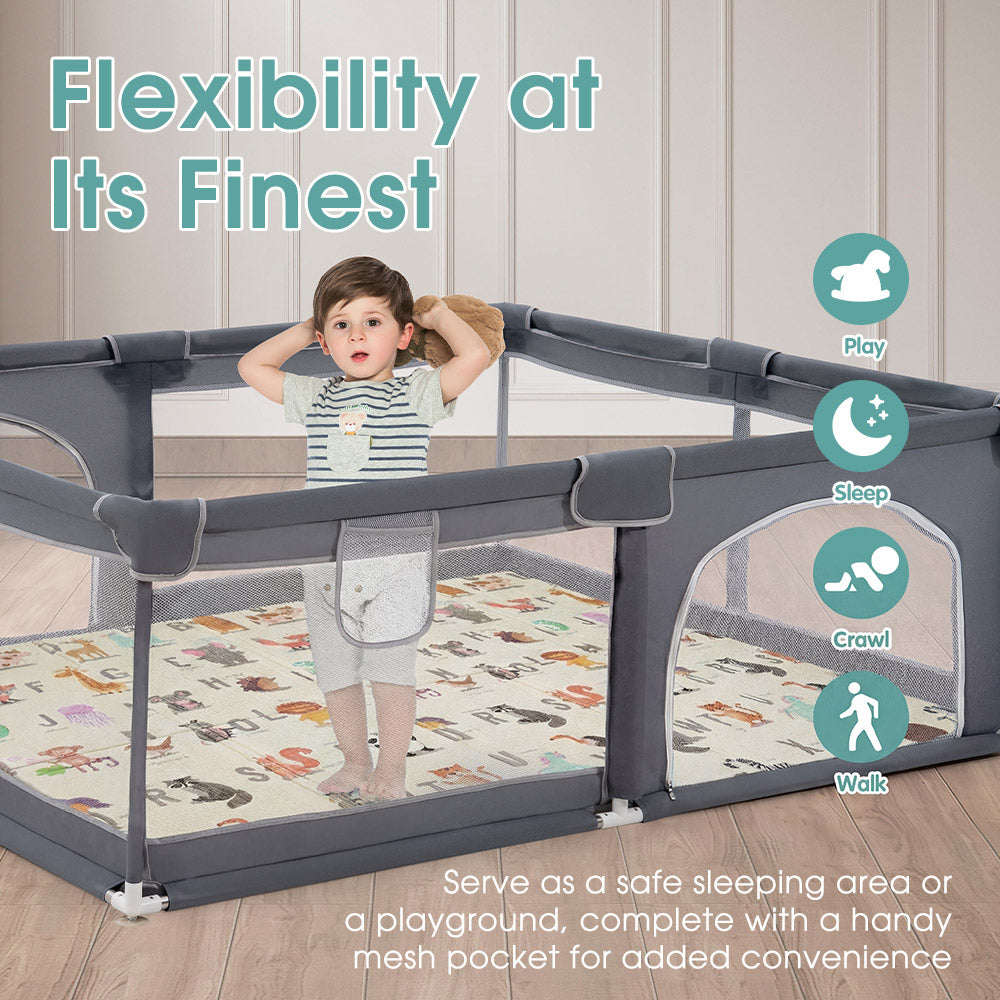 Playpals Baby Playpen 180X200cm with Foldable Kid Play Mat - Sunyee