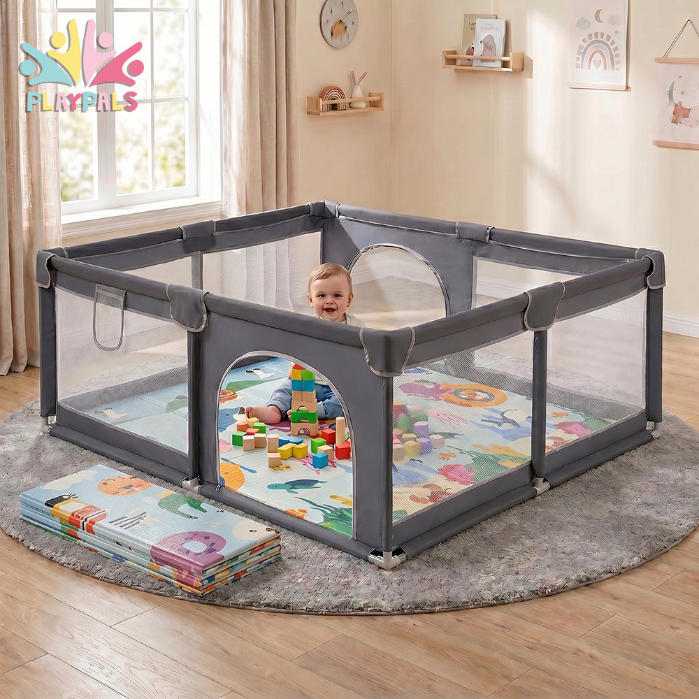 Playpals Baby Playpen 180X200cm with Foldable Kid Play Mat - Sunyee