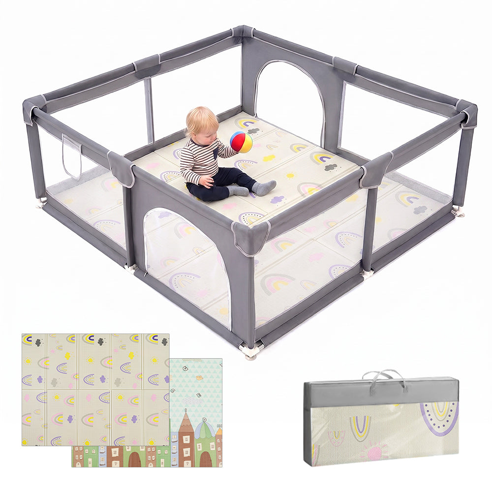Playpals Baby Playpen 180X200cm with Foldable Kid Play Mat - Sunyee