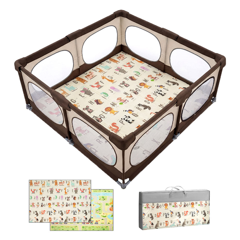 Playpals Baby Playpen 180X200cm with Foldable Kid Play Mat - Sunyee