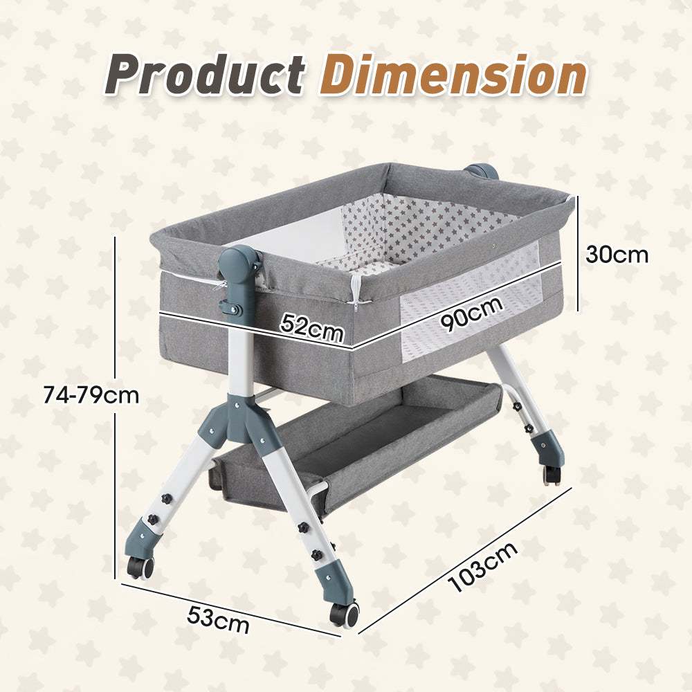 PlayPals Baby Cot Crib Bed Portable Bassinet Bedside Sleeper Adjustable Height - Sunyee