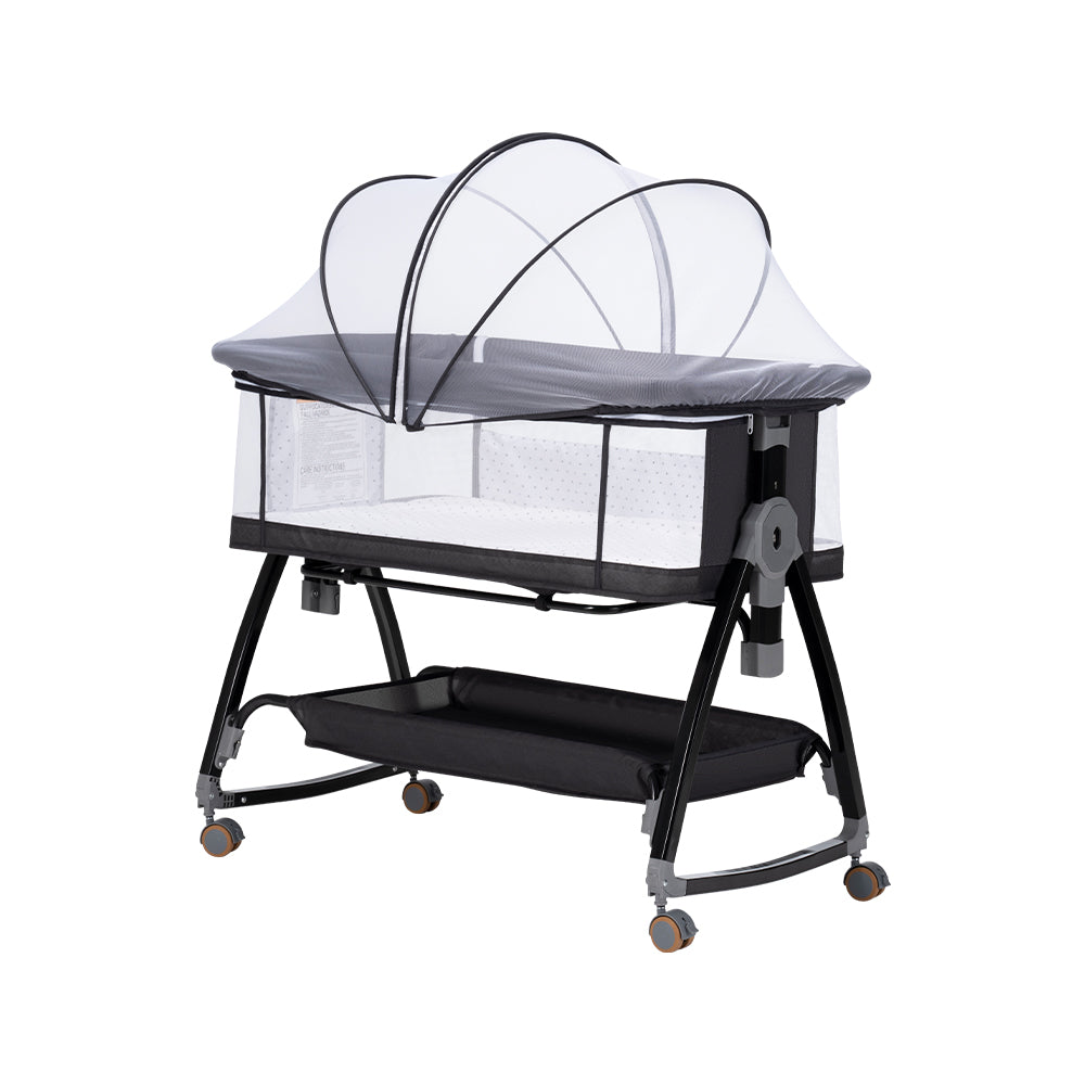 PlayPals 3-in-1 Baby Cot Crib Bed Bassinet Bedside Sleeper Portable Black - Sunyee