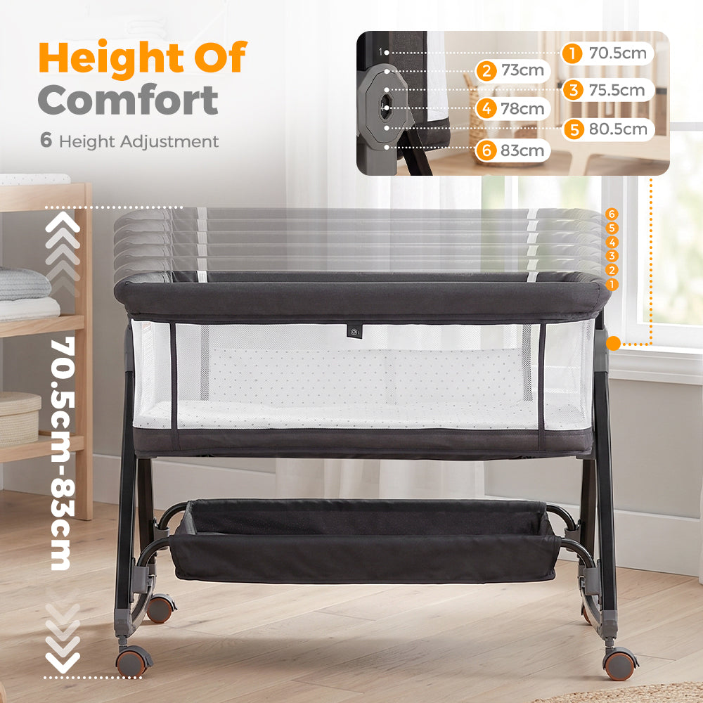 PlayPals 3-in-1 Baby Cot Crib Bed Bassinet Bedside Sleeper Portable Black