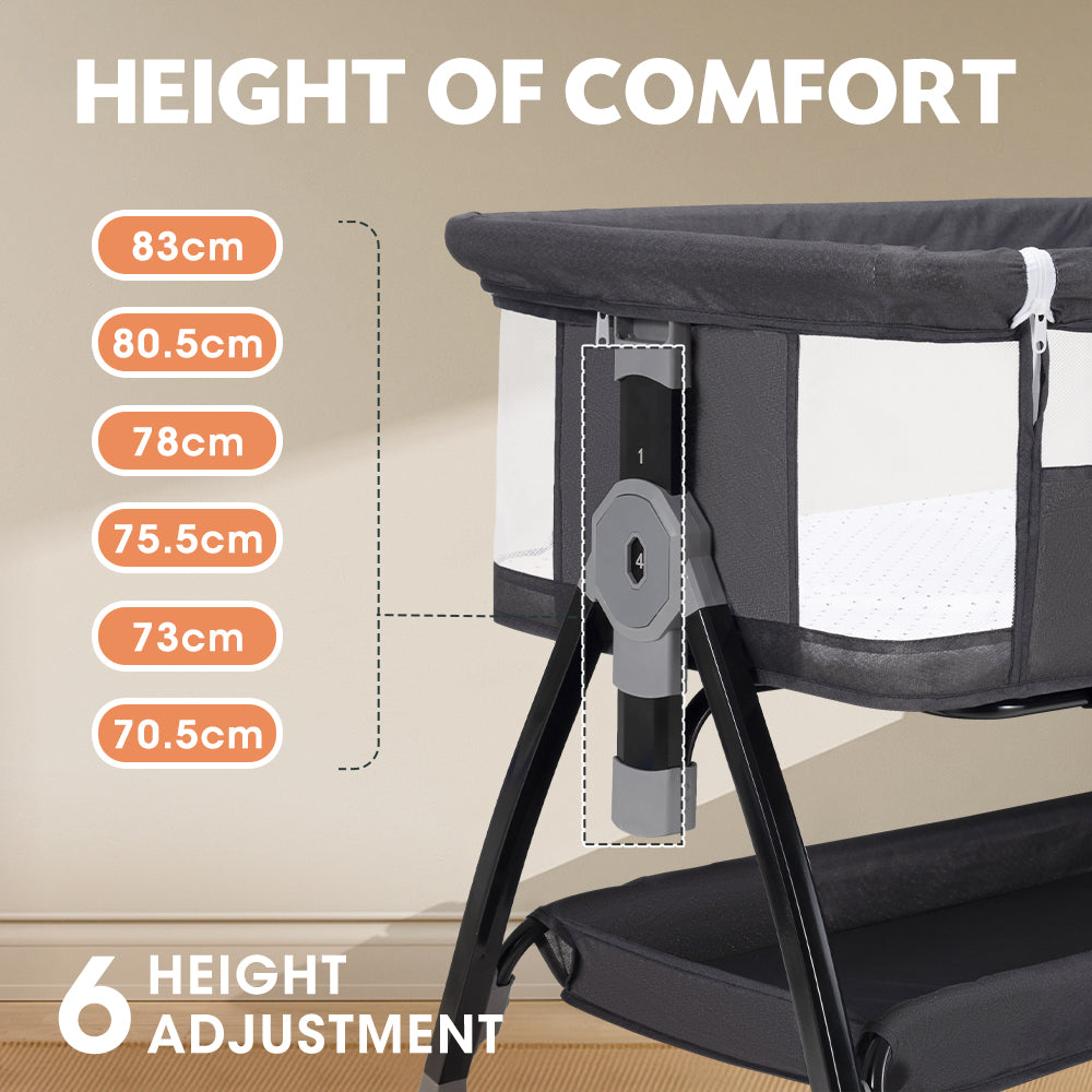 PlayPals 3-in-1 Baby Cot Crib Bed Bassinet Bedside Sleeper Portable Black - Sunyee