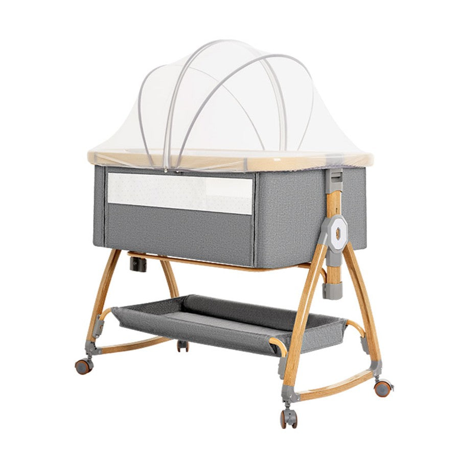 PlayPals 3-in-1 Baby Cot Crib Bed Bassinet Bedside Sleeper Portable Grey