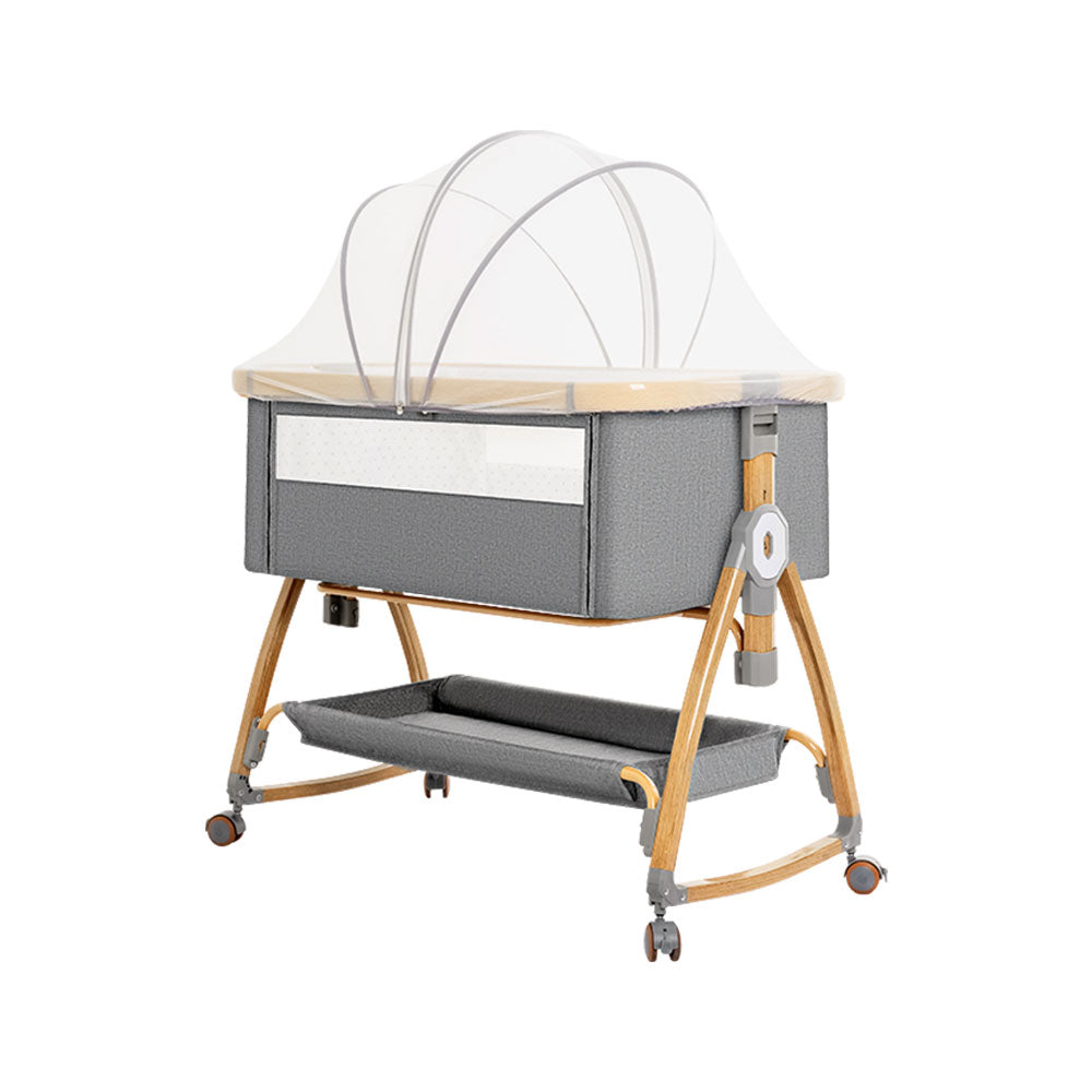 PlayPals 3-in-1 Baby Cot Crib Bed Bassinet Bedside Sleeper Portable Grey