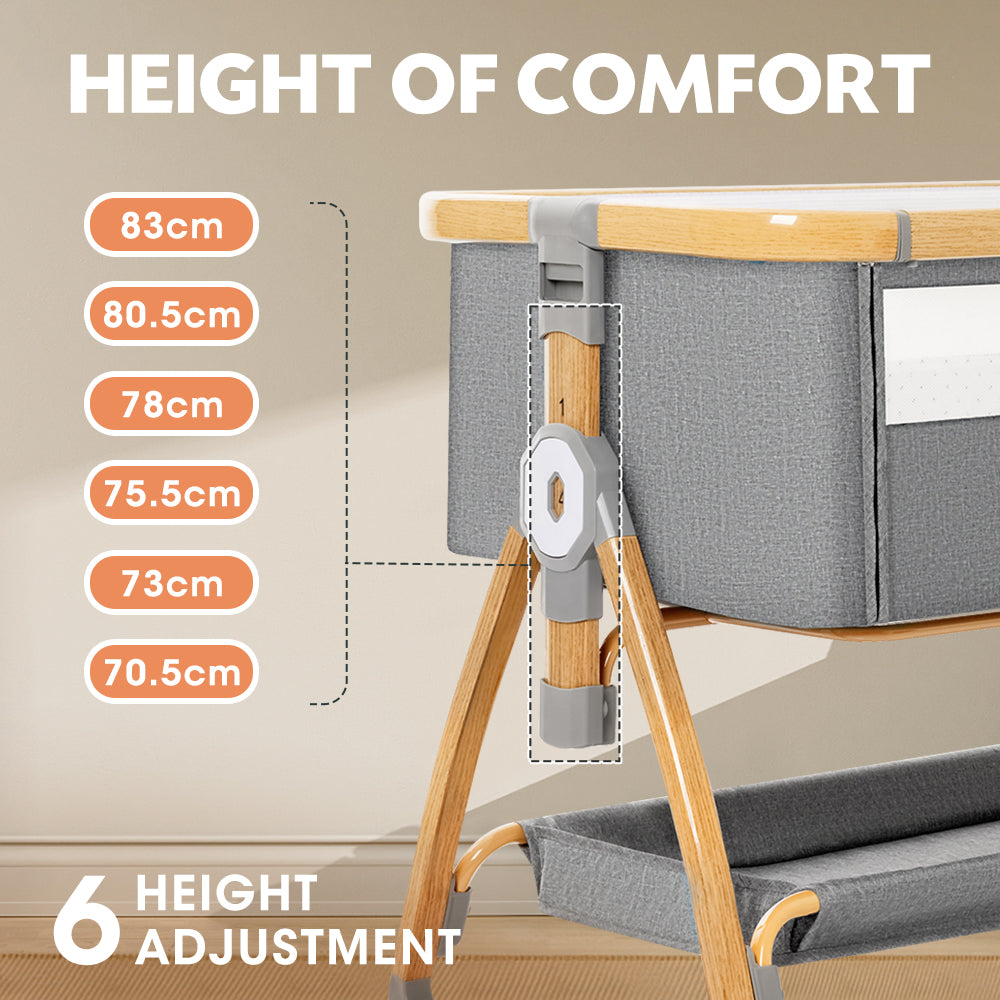 PlayPals 3-in-1 Baby Cot Crib Bed Bassinet Bedside Sleeper Portable Grey - Sunyee