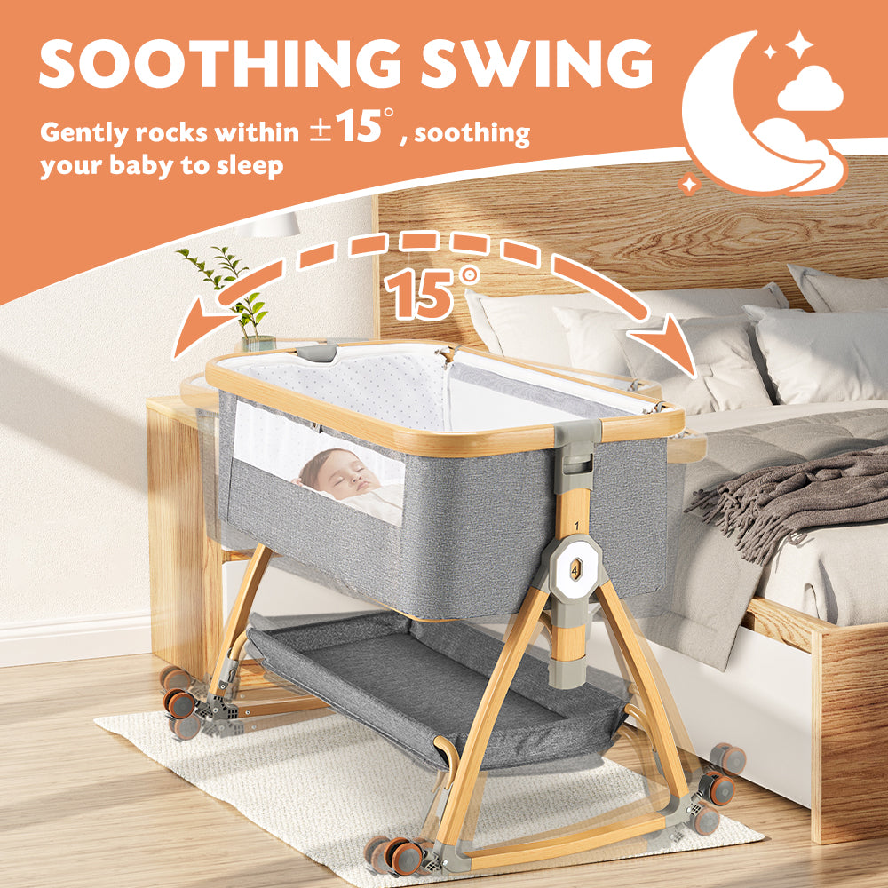 PlayPals 3-in-1 Baby Cot Crib Bed Bassinet Bedside Sleeper Portable Grey - Sunyee