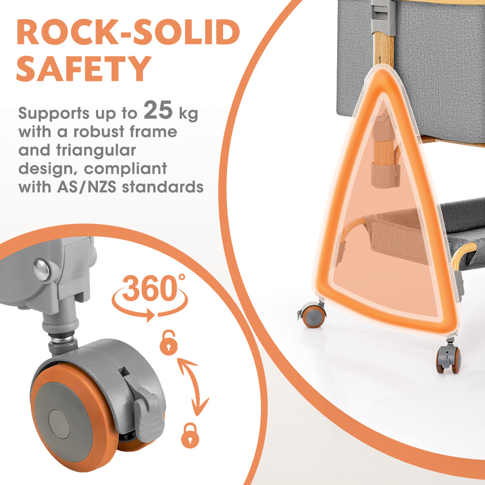 PlayPals 3-in-1 Baby Cot Crib Bed Bassinet Bedside Sleeper Portable Grey - Sunyee