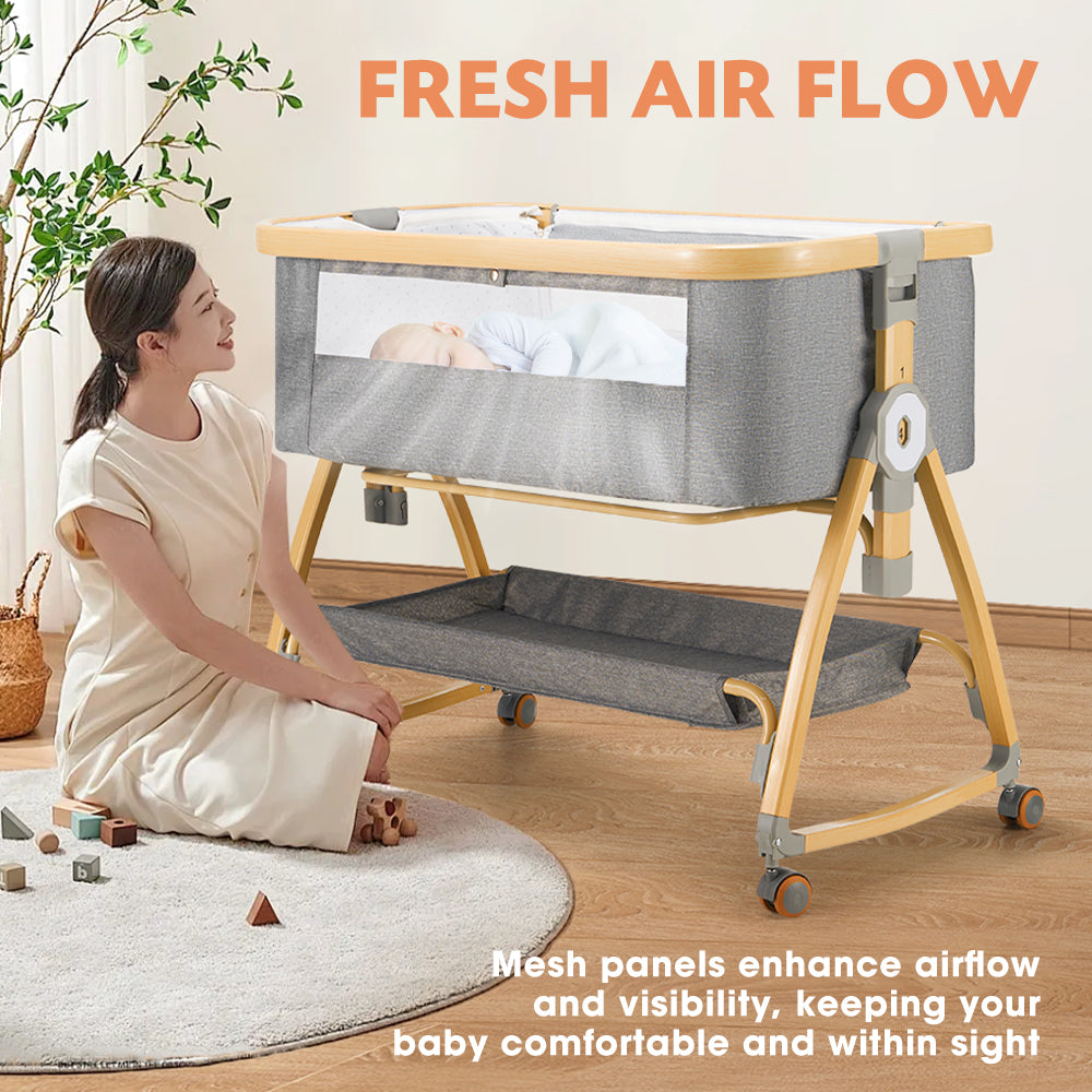 PlayPals 3-in-1 Baby Cot Crib Bed Bassinet Bedside Sleeper Portable Grey - Sunyee