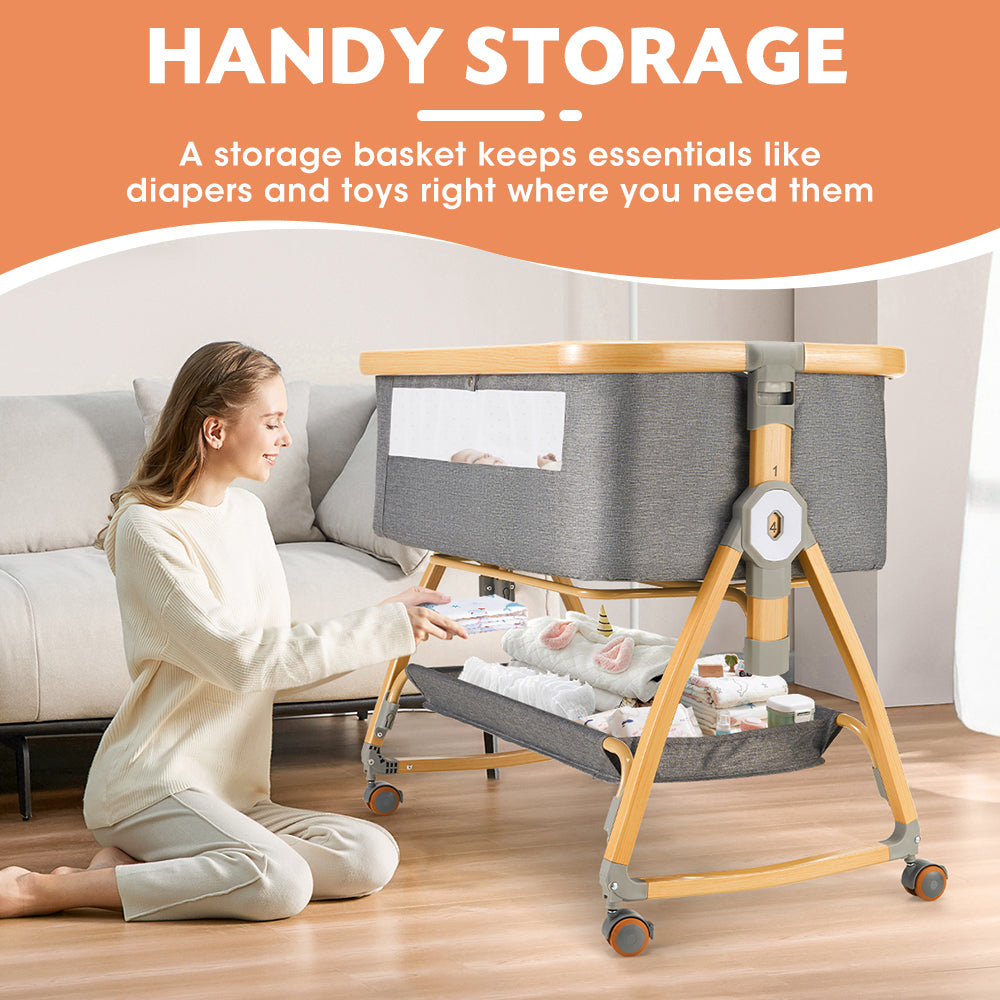 PlayPals 3-in-1 Baby Cot Crib Bed Bassinet Bedside Sleeper Portable Grey - Sunyee